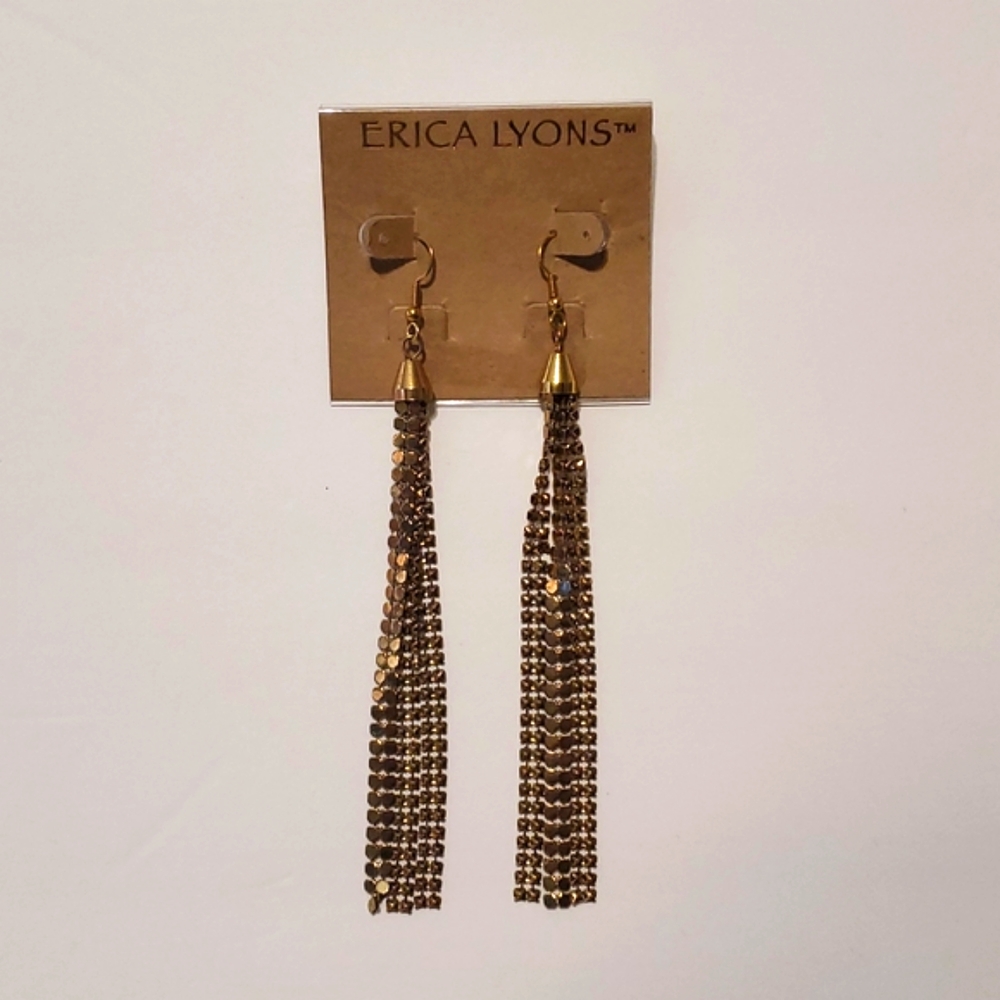 Erica Lyons Long Gold Tone Dangle Tassel Earrings